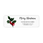 Etiqueta Winter Nature | Red Berry Return Address Label<br><div class="desc">A simple holiday address label featuring red berries with green leaves with custom Greetings message 'Merry Christmas'. This is part of a holiday collection 'Winter Nature',  please visit my store for other design.</div>