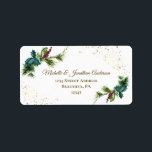 Etiqueta Winter Watercolor Pine Red Berries Holly Christmas<br><div class="desc">Christmas return address labels depicts simple elegant watercolor winter evergreen branches adorned with holly leaves,  red berries and gold splashes.-</div>