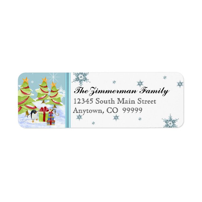 Etiqueta Winter Whimsy cute bebés pingüinos en estrella de  (Frente)