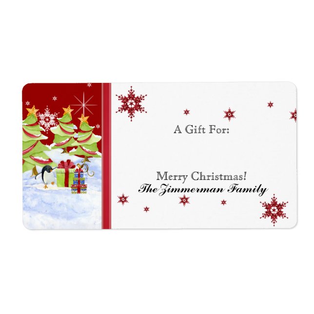 Etiqueta Winter Whimsy cute bebés pingüinos en estrella de  (Frente)