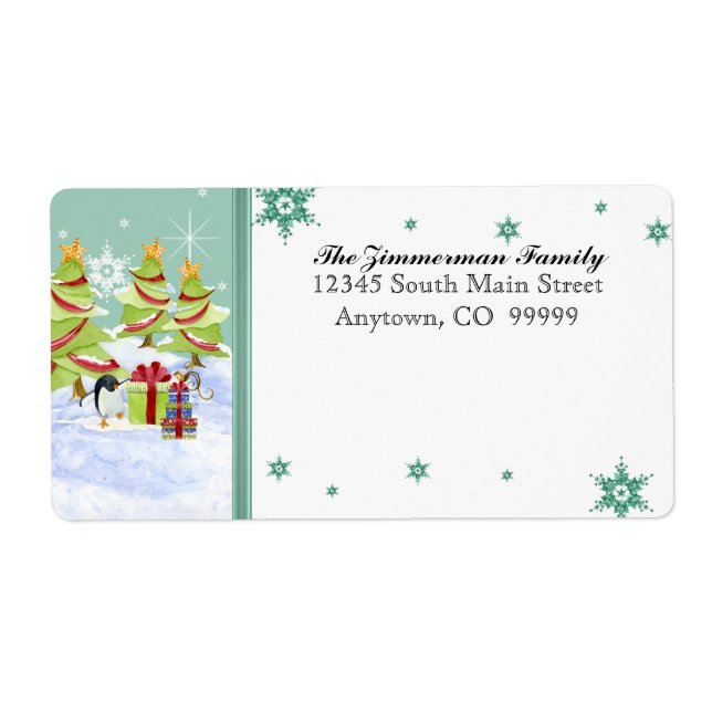 Etiqueta Winter Whimsy cute bebés pingüinos en estrella de  (Frente)