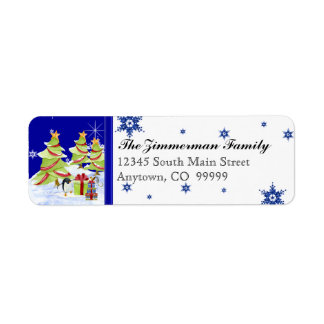 Etiqueta Winter Whimsy cute bebés pingüinos en estrella de 