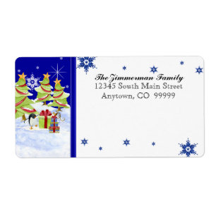 Etiqueta Winter Whimsy cute bebés pingüinos en estrella de