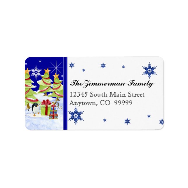 Etiqueta Winter Whimsy cute bebés pingüinos en estrella de  (Frente)