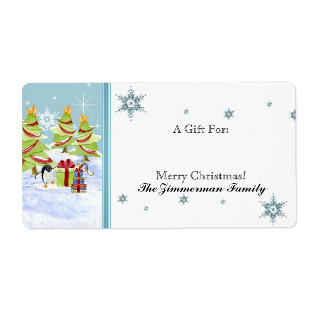 Etiqueta Winter Whimsy cute bebés pingüinos en estrella de  (Frente)