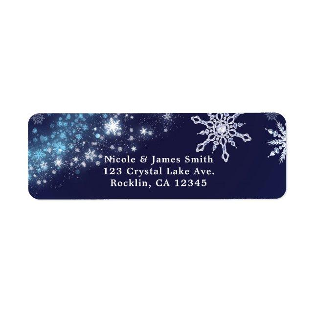 Etiqueta Winter Wonderland Blue & White Sparkle Snowflakes (Frente)