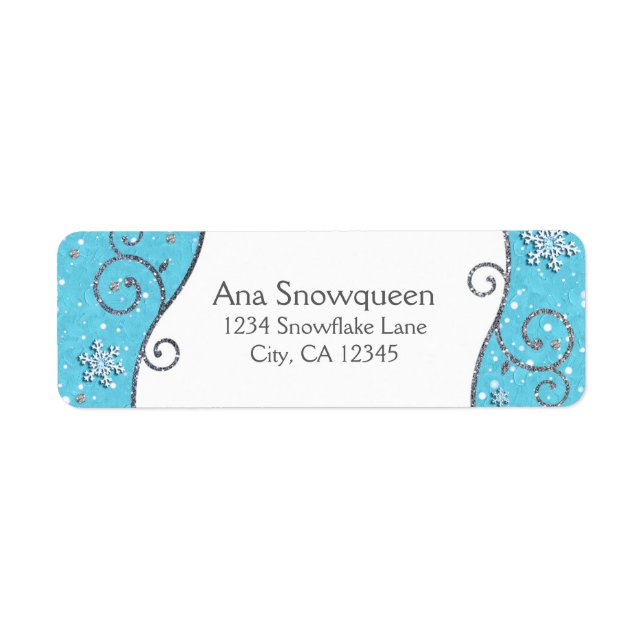 Etiqueta Winter Wonderland Silver Swirls Bright Blue (Frente)