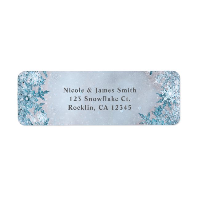 Etiqueta Winter Wonderland Snowflakes Blue Sparkle Elegant (Frente)
