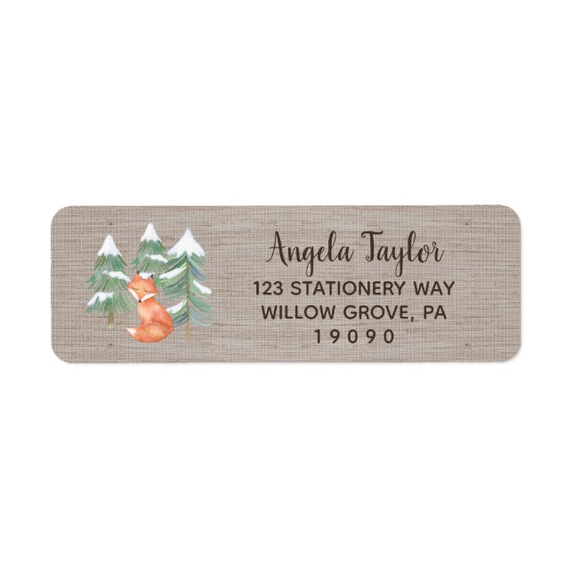 Etiqueta Winter Woodland Fox Baby Shower Label (Frente)