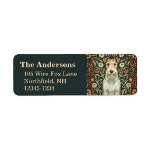 Etiqueta Wire Fox Terrier en estilo floral de William Morri