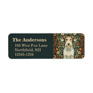 Etiqueta Wire Fox Terrier en estilo floral de William Morri