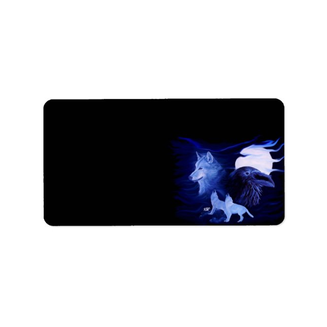 Etiqueta Wolf y Raven con luna llena (Frente)