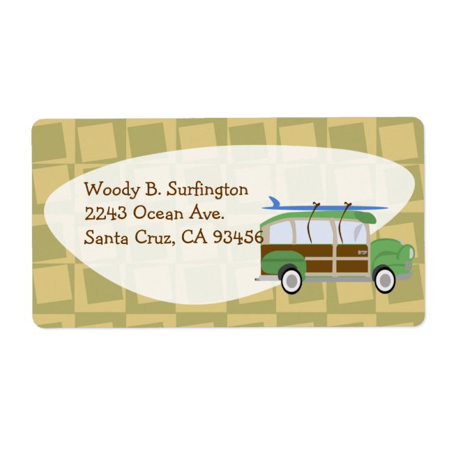 Etiqueta Woodie Wagon Fifties Surf Personalizado Fun (Frente)