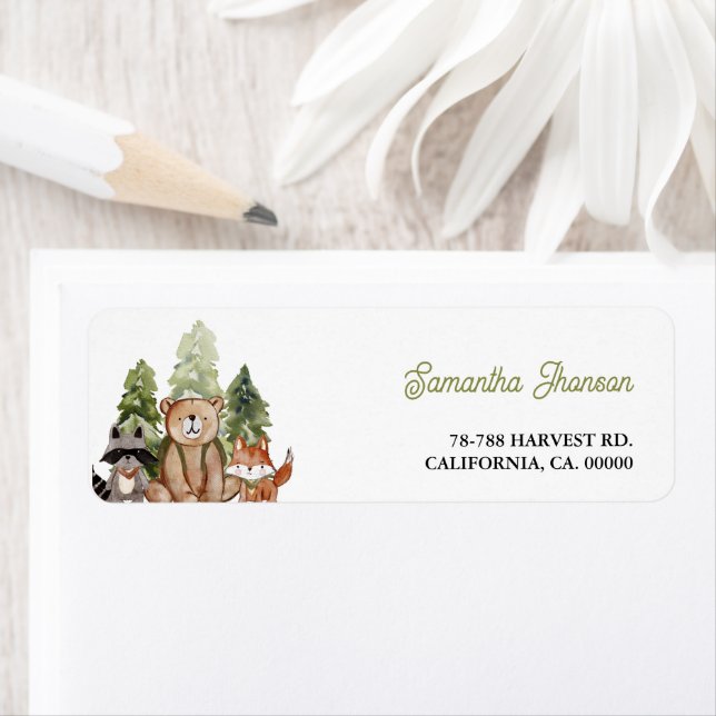 Etiqueta Woodland Animals Adventure Baby Shower (In situ)