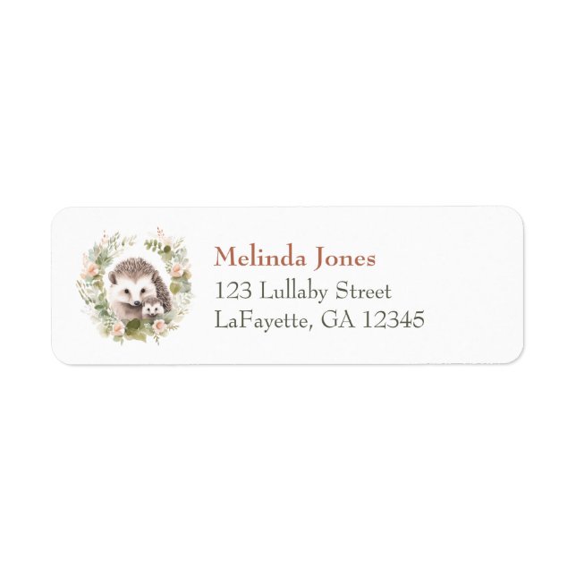 Etiqueta Woodland Baby Shower, Cute Hedgehog (Frente)