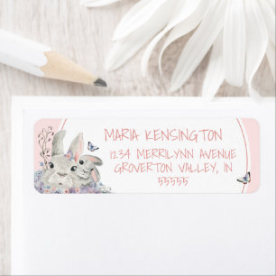 Etiqueta Woodland Bunnies Chica Floral Rosa Baby Shower