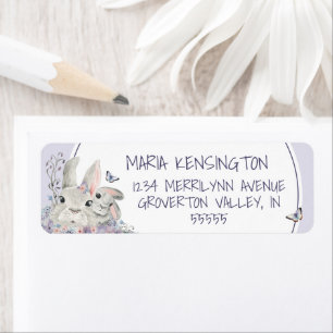Etiqueta Woodland Bunnies Floral Purple Chica Baby Shower