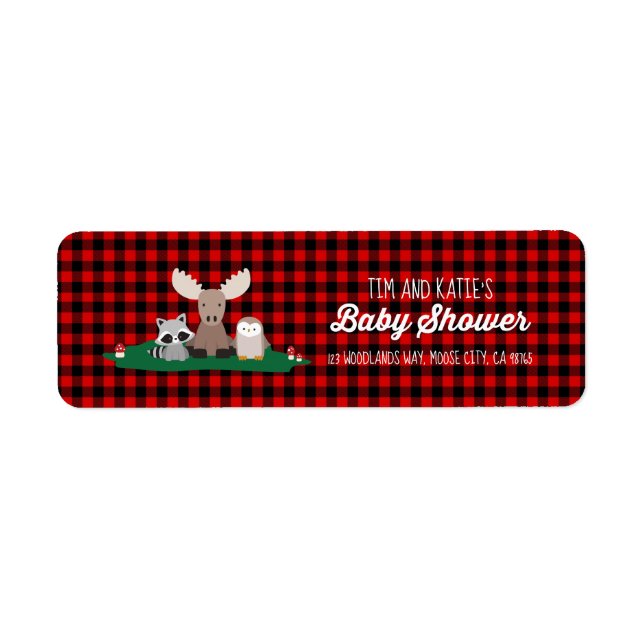 Etiqueta Woodland Lumberjack Baby Shower Animals Rustic (Frente)