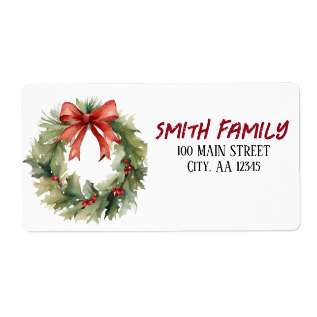 Etiqueta Wreath de Navidades de acuarela (Frente)