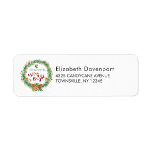 Etiqueta Wreath de Navidades merry y brillantes