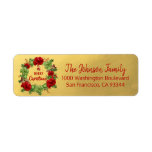 Etiqueta Wreath Gold Holiday Christmas Return Address<br><div class="desc">Elegant and classy return labels for Christmas (Xmas) Holiday greeting cards.  Red letters with Christmas Wreath.  Modern letters for family name and address. Letter color and font can be changed. Background color is faux gold foil.</div>
