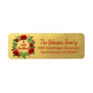 Etiqueta Wreath Gold Holiday Christmas Return Address