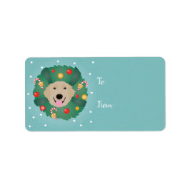 Etiqueta Wreath, Navidades de Golden Retriever