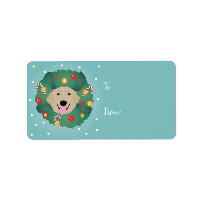 Etiqueta Wreath, Navidades de Golden Retriever (Frente)