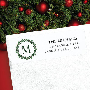 Etiqueta Wreath Navidades monogramas