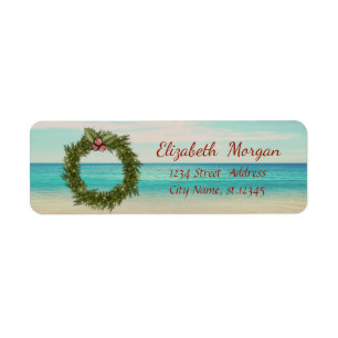 Etiqueta Wreath, playa de Navidades tropicales