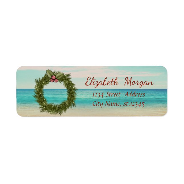 Etiqueta Wreath, playa de Navidades tropicales (Frente)