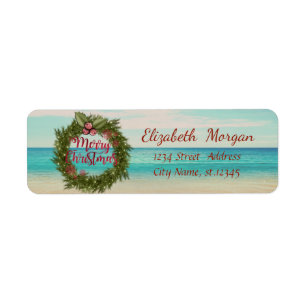 Etiqueta Wreath, playa de Navidades tropicales