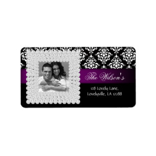 Etiqueta Xmas Damask Wedding Jewel Black Purple White