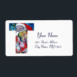 ETIQUETA XMAS T LETTER /SANTA  CLAUS WITH VIOLIN MONOGRAM<br><div class="desc">T bold initial, Christmas alphabet letter .Whimsical and artistic acrylic painting , Santa is playing violin in the snowy winter night , an owl , floral ornaments, winter plants,  holly berries in bright red, green, white, blue, yellow colors.</div>