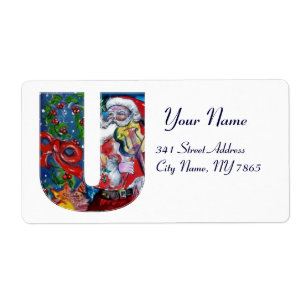ETIQUETA XMAS U LETTER /SANTA  CLAUS WITH VIOLIN MONOGRAM