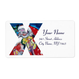 ETIQUETA XMAS X LETTER /SANTA  CLAUS WITH VIOLIN MONOGRAM
