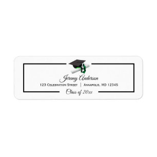 Etiqueta y dirección de clase de graduación verde