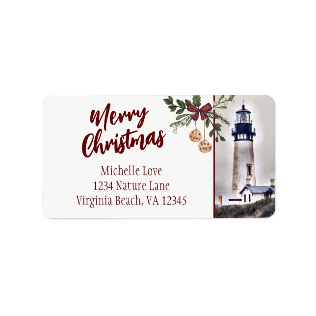 Etiqueta Yaquina Head Lighthouse Merry Christmas Address (Frente)