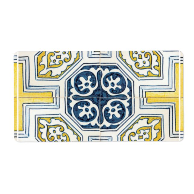 Etiqueta Yellow Blue Faux Geometría Tile Art (Frente)