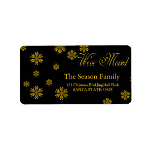 Etiqueta yellow Snowflake "we've moved" Christmas label