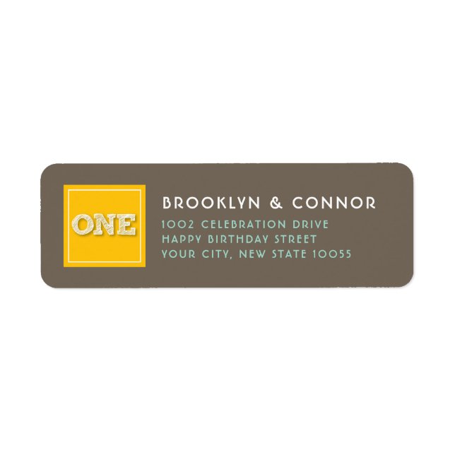 Etiqueta Yellow Square Sketch ONE Twday Party (Frente)