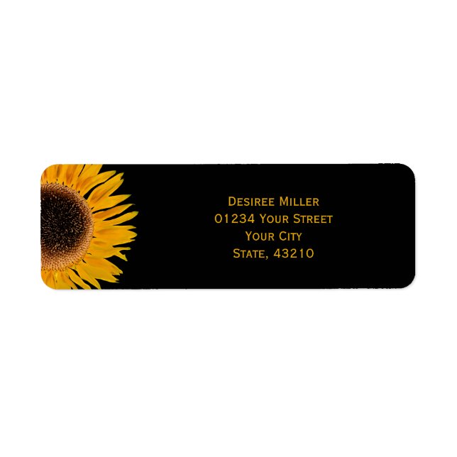Etiqueta Yellow Sunflower Black Background Country Rustic (Frente)