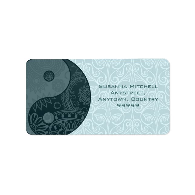 Etiqueta Yin Yang Slate Blue con patrones (Frente)