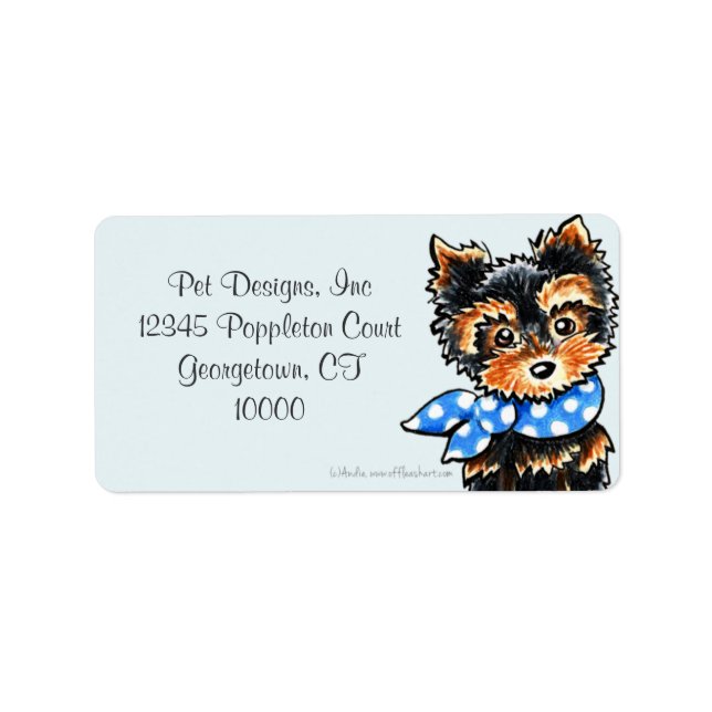 Etiqueta Yorkie Puppy Blue Scarf Fancy (Frente)