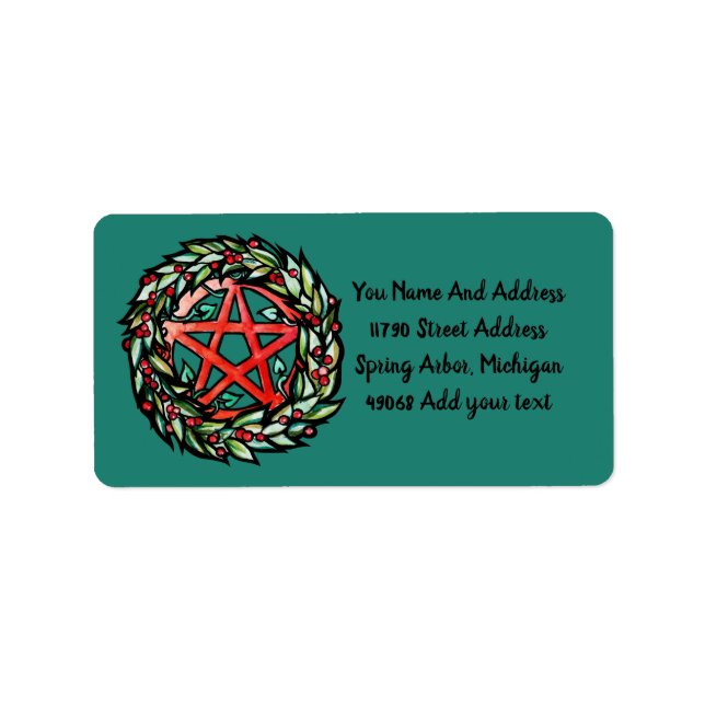Etiqueta Yule Wreath Pentacle Pagan (Frente)