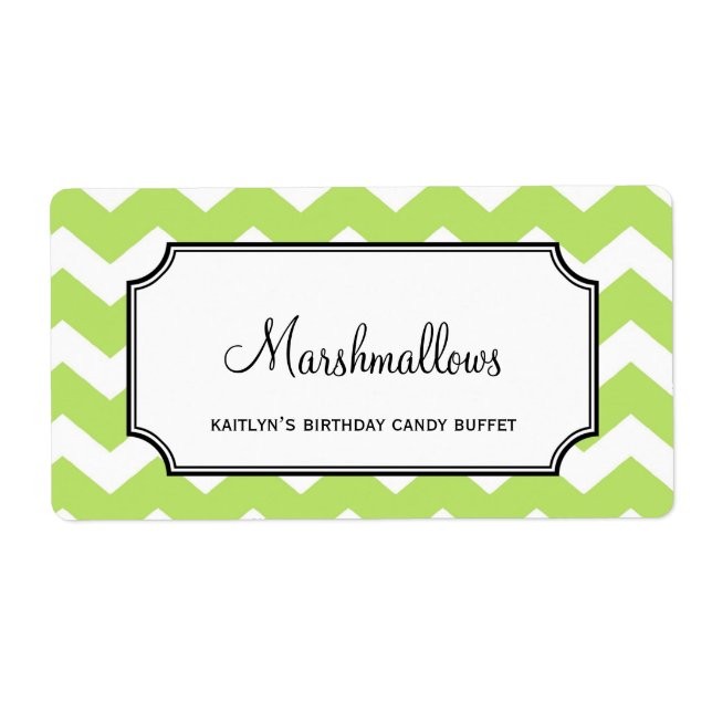 Etiqueta Yummy chevron verde personalizado caramelo buffet  (Frente)