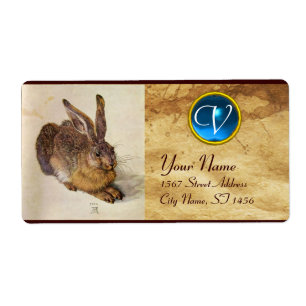 Etiqueta Zafiro azul monograma (liebre joven)