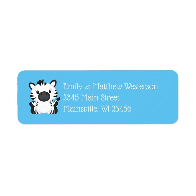 Etiqueta Zebra Baby Shower Safari Blue Boy (Frente)