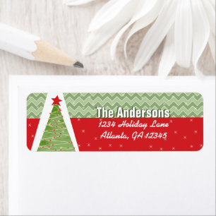Etiqueta Zig Zag Retro Green Christmas Tree Return Address