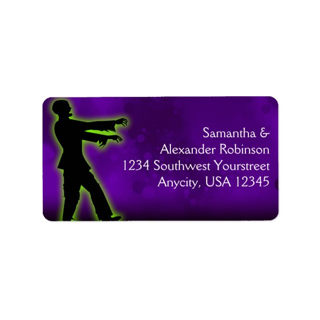 Etiqueta Zombie verde en morado (Frente)